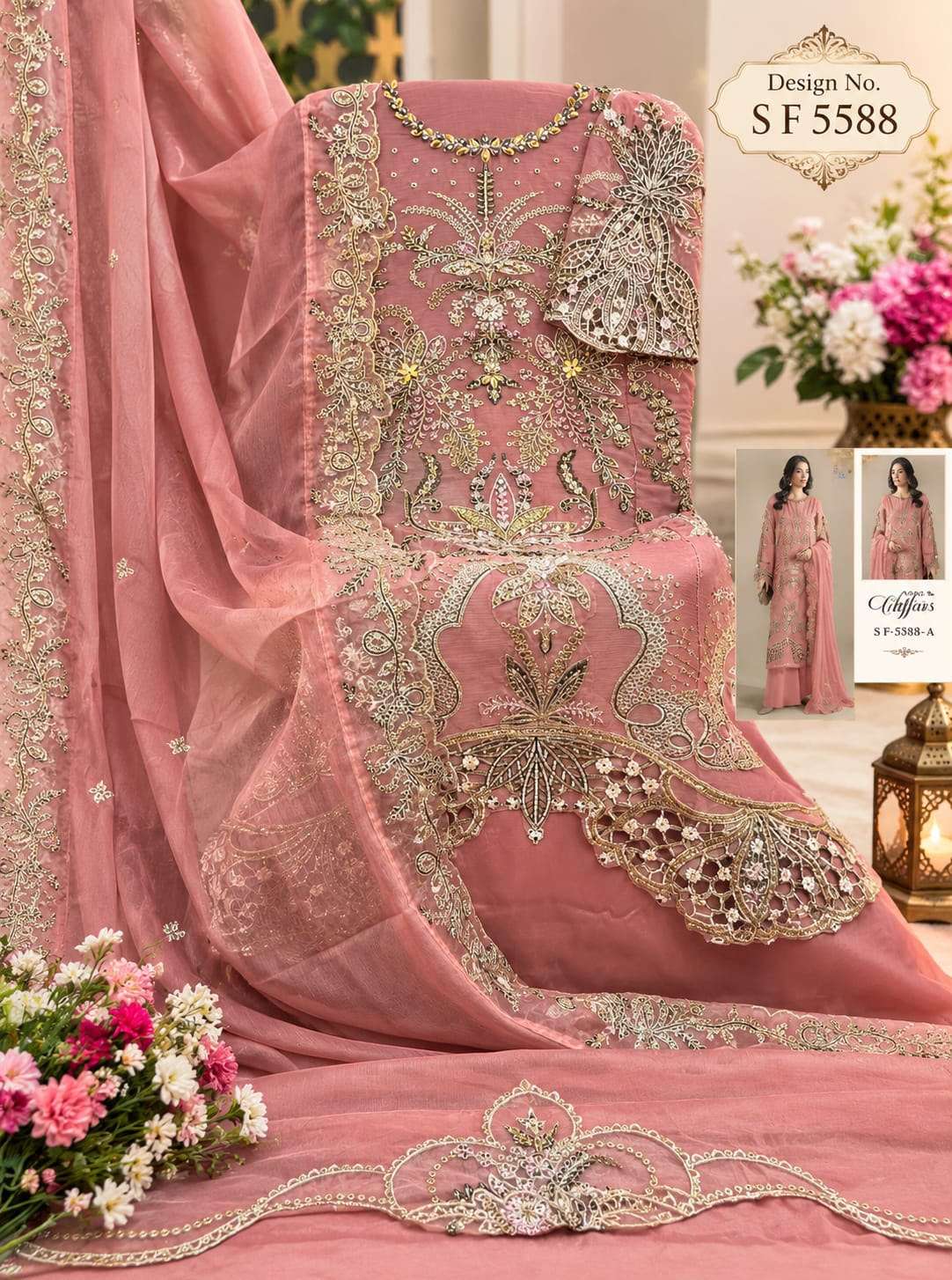 SHREE FABS SF 5588 COLOR CHIFFON KHATLI WORK DRESS FESTIVE WEDDING CELEBRATIONS